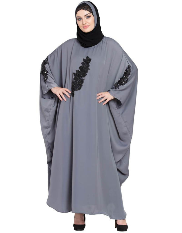 Dubai embellished patch Nida Kaftan Grey